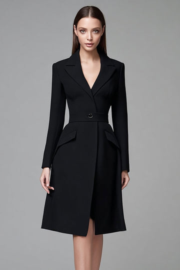 Black Long Sleeves Notched Lapel Short Blazer Dress
